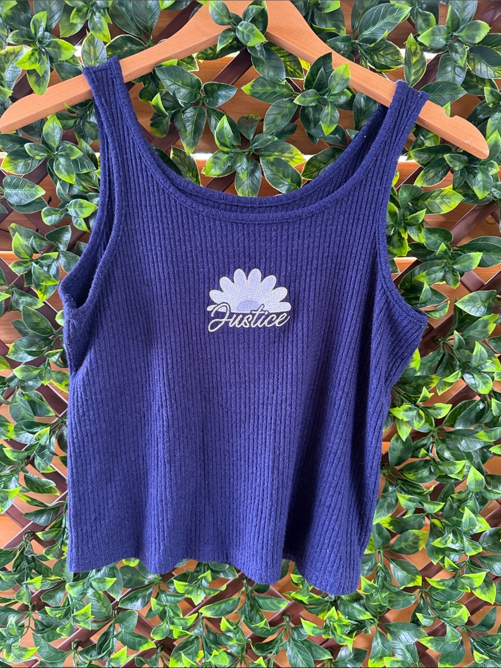 Justice Navy Ribbed Tank Top with White Logo